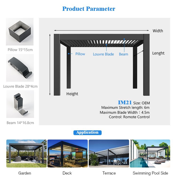 IM21 aluminum pergola size